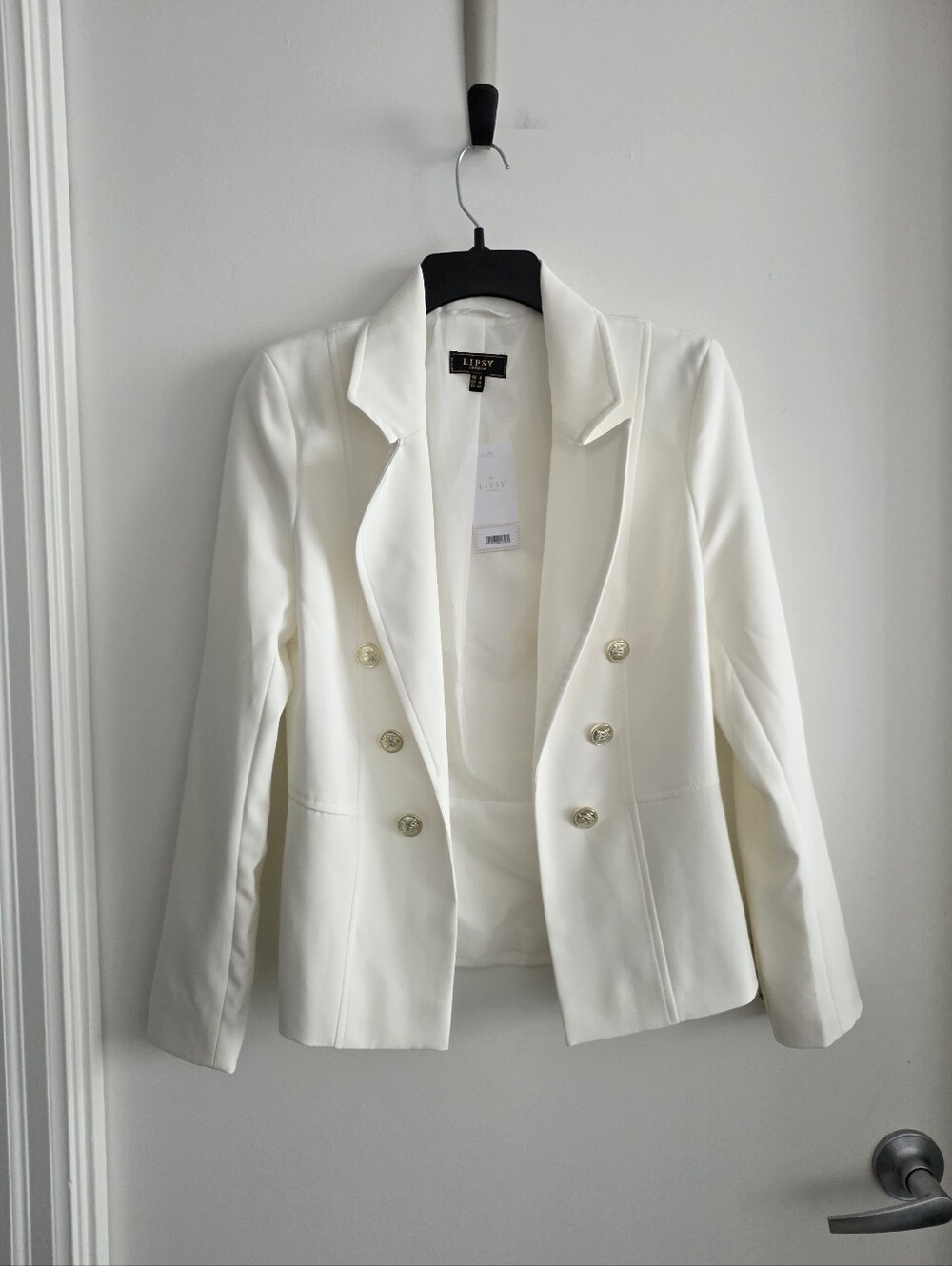 NWT Lipsy White Double-Breasted Blazer with Gold Buttons Sz 4